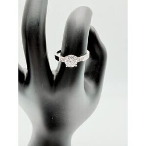 Moissanite Engagement Ring Sterling Silver, Size 8, Classic Solitaire